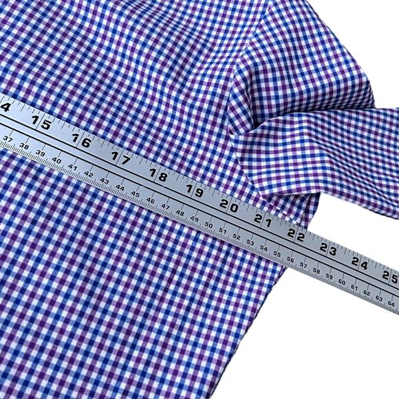 Mizzen + Main Shirt Men’s Medium Blue Purple Check Gingham Long Sleeve Button - Picture 8 of 10